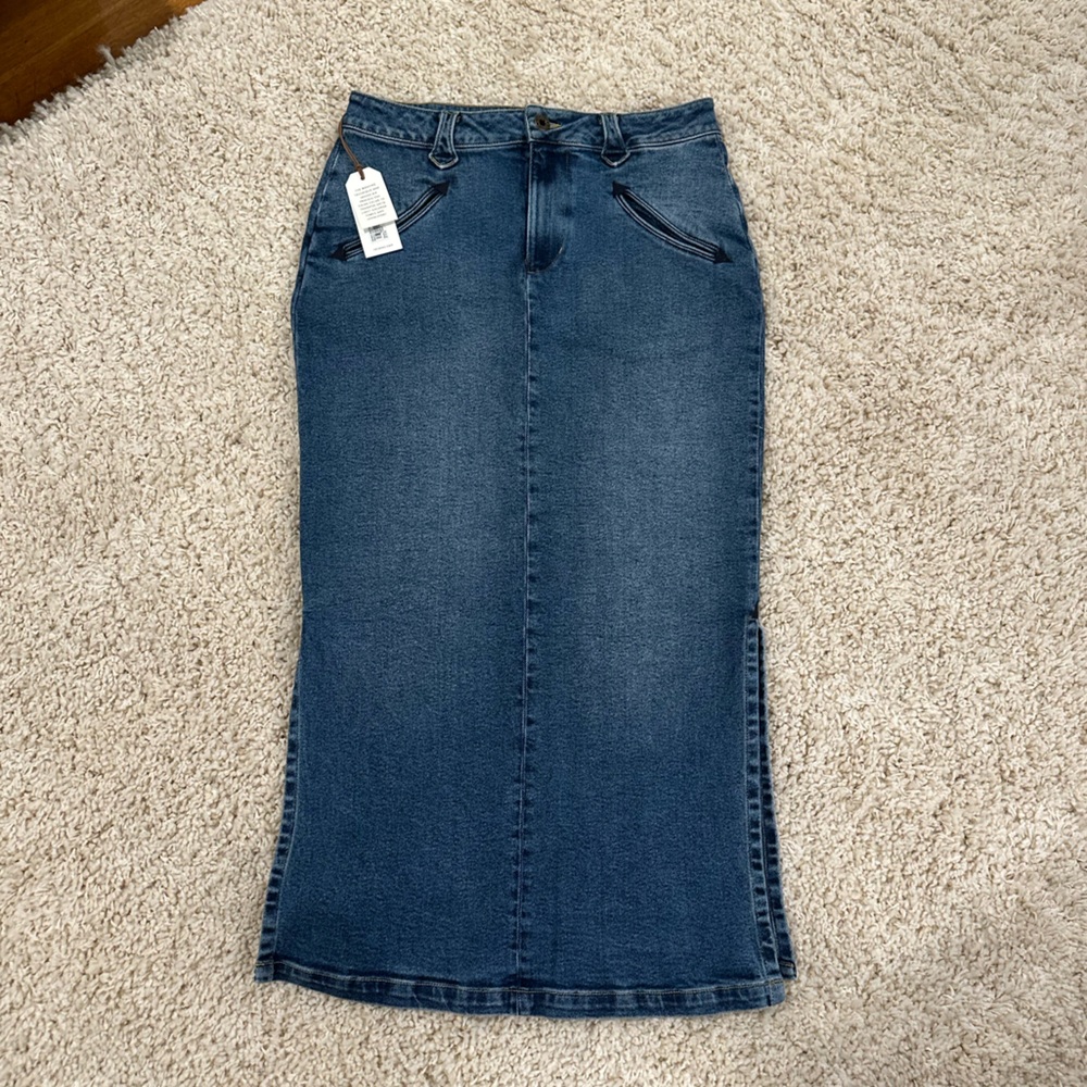 Tecovas Dark Blue Denim Midi Skirt